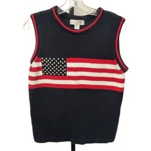 Casual Corner Sweater Women's Size XL American Flag Vest Cotton Vintage‎